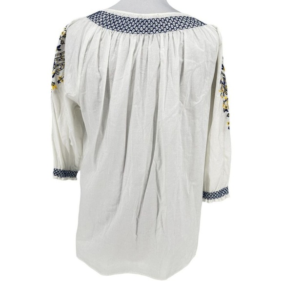 Multiples Peasant Blouse‎ Womens 1X White Blue Yellow Embroidered Cotton - Picture 5 of 9